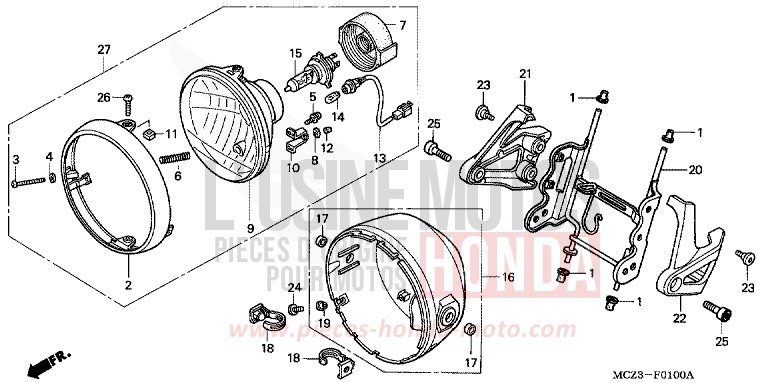 SCHEINWERFER (E/ED/EK/F/G/H/KO) von CB1300 Super Bold'or ABS CANDY TAHITIAN BLUE (PB215) von 2002